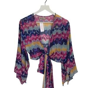 Meet Me In Miami Havana Tie Front Pink Blue Sheer Top New w tag W-530 One Size